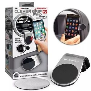 Bell+Howell Clever Grip Pro Magnetic Portable Car Vent Phone Mount Holder Silver